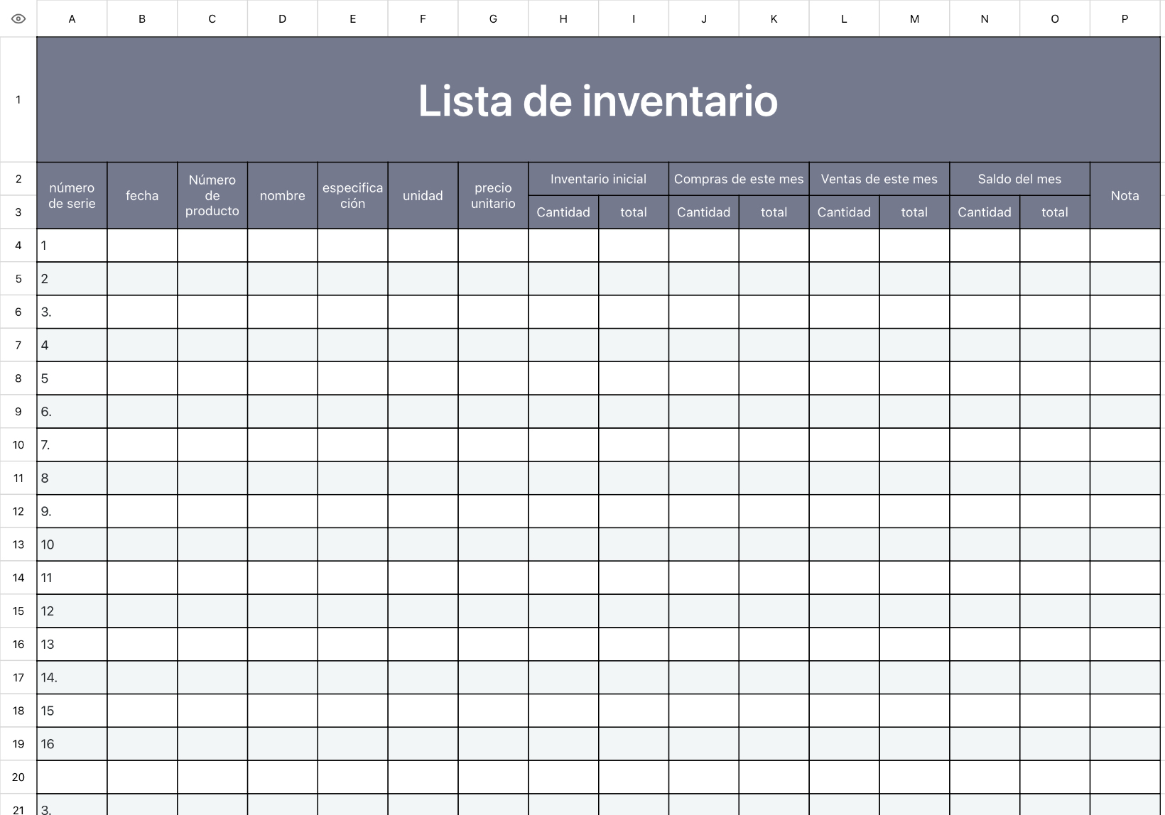 Lista detallada de inventario de importación y venta